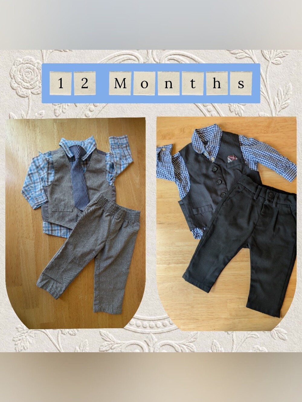 Baby Boys Gray Vest & Blue Gingham Shirt Outfit Set (12 Months)